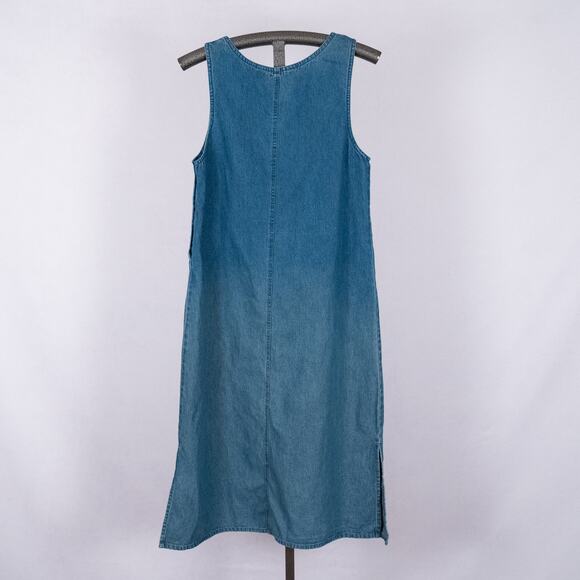 Women's Denim Jumper Dress Medium PETITE Embroidered USA Flag Patriotic Casual - Picture 5 of 7